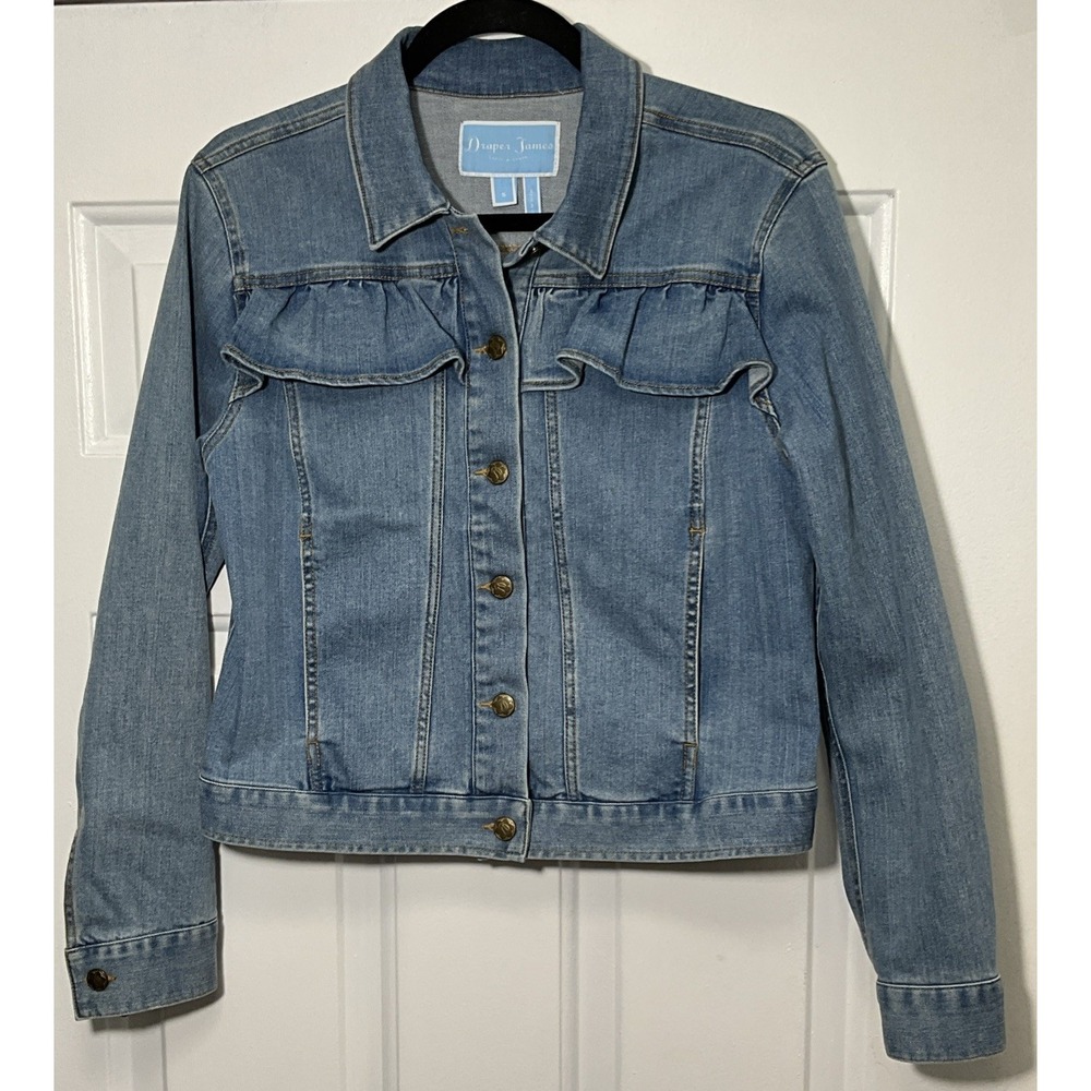 Draper James Medium Blue Wash Trucker/Bomber Denim Jacket Women's Small